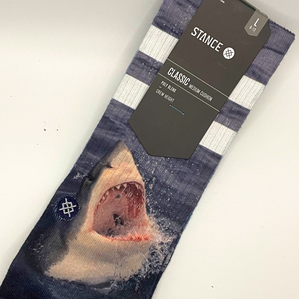 Stance Crew Height Shark Socks Sz L (9-12)...SHARK WEEK!!